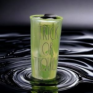 RAE DUNN Iridescent Green Halloween Trick Or Tequila Travel Mug Tumbler 15 oz